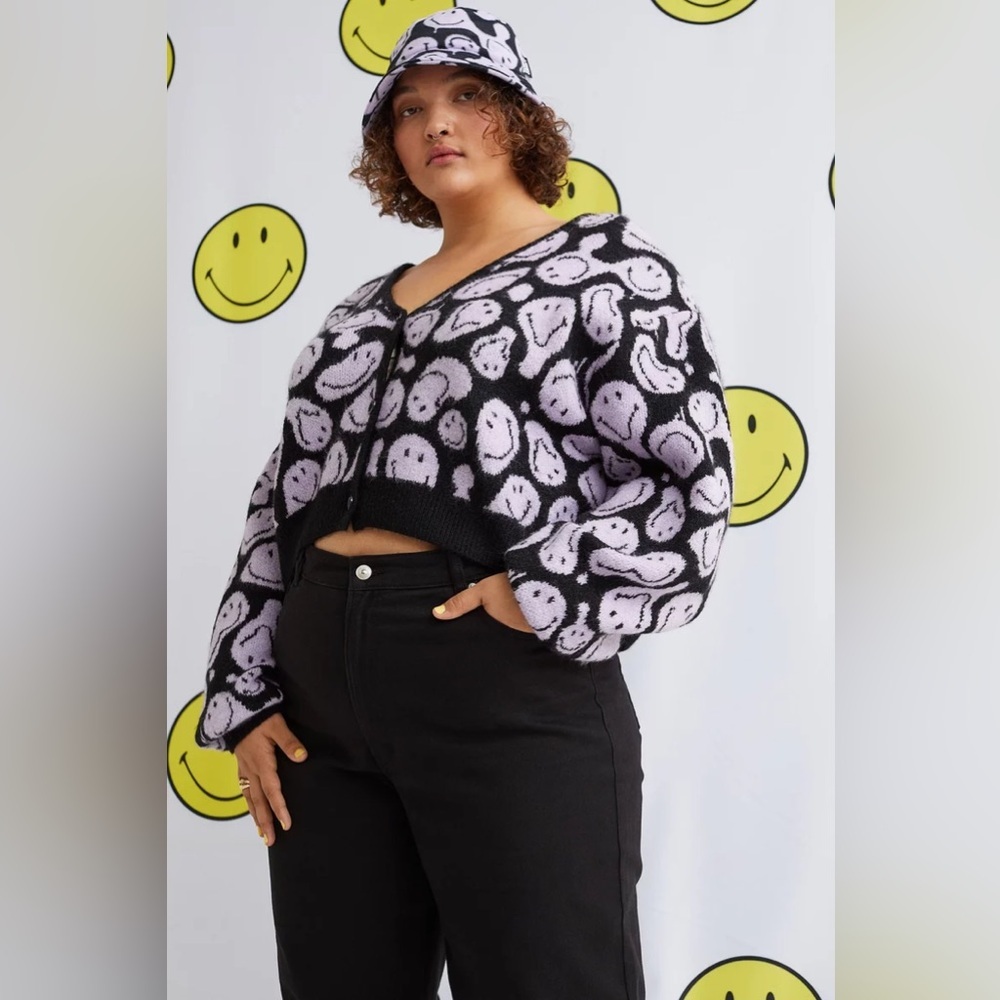 H&M x SMILEY | Black & Purple Jacquard Knit Cardigan